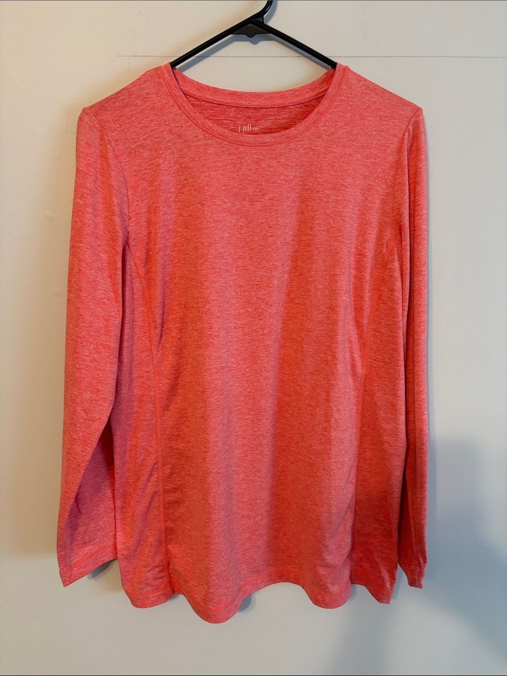 J. Jill Fit  Heathered Coral Crewneck long sleeve top. Med. Poly/spandex.
